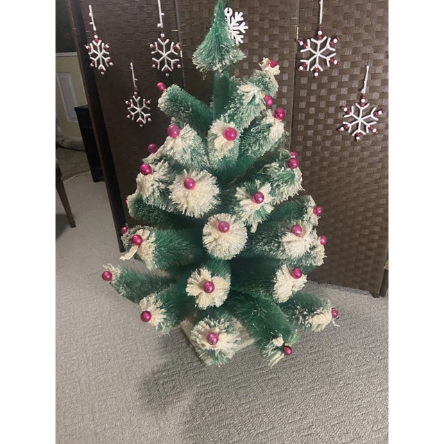 Vintage Bottle Brush Large Christmas Tree Mercury Glass Ornaments 46.5 Inch For Sale - Image 10 of 13