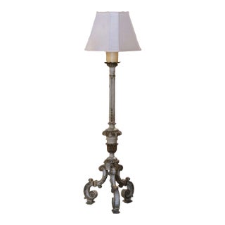 Mid-19th Century Italian Carved Polychrome Wood Floor Lamp With Scroll Base For Sale