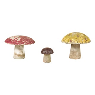 Set of Three American Midcentury Painted Concrete Mushroom Garden Ornaments For Sale