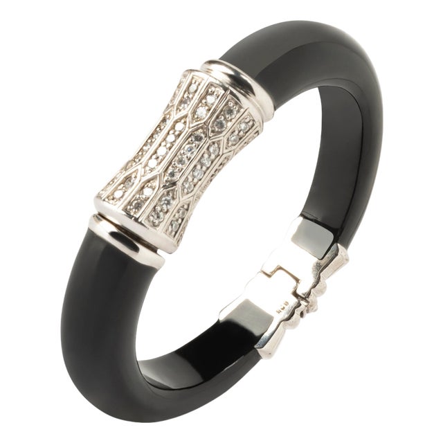 Miriam Salat Art Deco Style Sterling Silver, Black Resin Magnetic Bangle For Sale