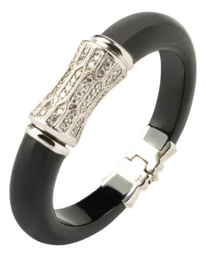 Miriam Salat Art Deco Style Sterling Silver, Black Resin Magnetic Bangle