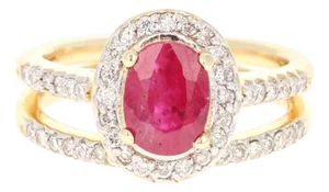 1.83 Carat Oval Cut Ruby Diamond 14 Karat Yellow Gold Engagement Ring and Band, Size 6.75