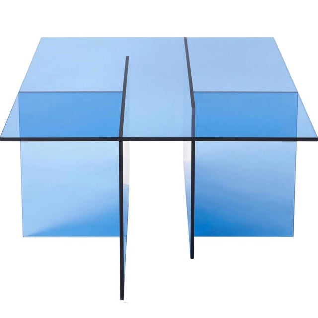 Modern Acrylic Coffee Table Blue For Sale - Image 3 of 5