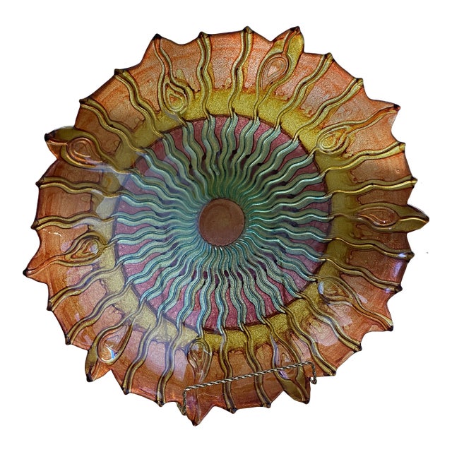 Antique Murano Style Glass Feature Piece Peacock Style Sun Burst For Sale
