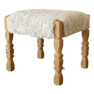 1950s Scandinavian Modern Sheepskin Stool For Sale