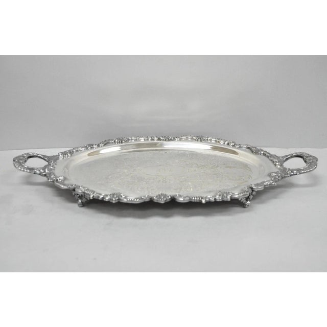 Silver Vintage Sheffield Victorian Silver Plated Oval Platter Tray 25th Anniversary For Sale - Image 8 of 18