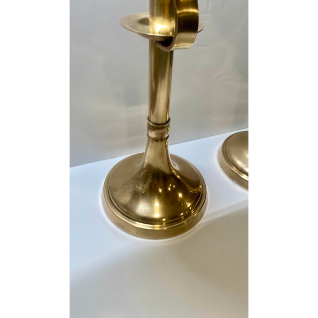 Metal 1960s Sarreid Mid-Century Modern Brass Candle Holders With Concave Reflectors a Pair For Sale - Image 7 of 16