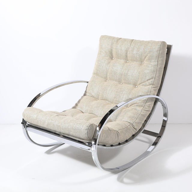 Milo Baughman Mid-Century Chrome Rocking Lounge Chair W/ Button Detailing by Milo Baughman For Sale - Image 4 of 12