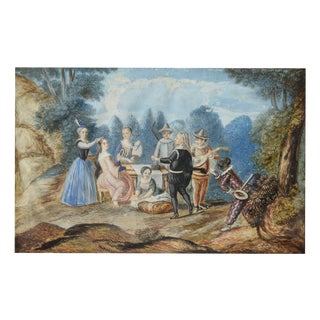 Commedia Dellarte (Harlequin), 1700s, Gouache & Ink on Paper For Sale