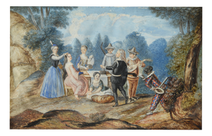 Commedia Dellarte (Harlequin), 1700s, Gouache & Ink on Paper