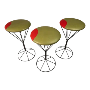 Set of 3 Mid-Century Modern "Martini" Barstools in Wrought Iron in the Manner of Tony Paul, Usa, Circa 1960's