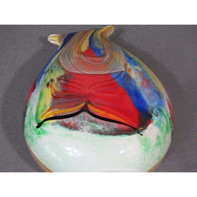 Large Murano-Style Multicolor Hand-Blown Freeform Art Glass Vase For Sale - Image 11 of 15