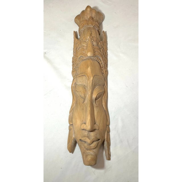 Antique Carved Wood Indonesian Figural Wall Relief Sculpture Plaque Mask Face For Sale - Image 4 of 12
