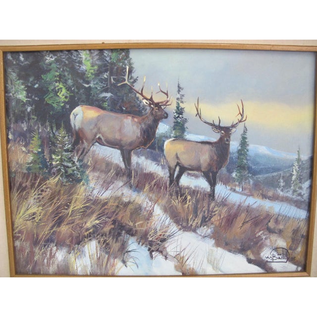 William Bill Bailey Montana Mountain Landscape 2 Bucks Framed Oil Painting For Sale - Image 4 of 7