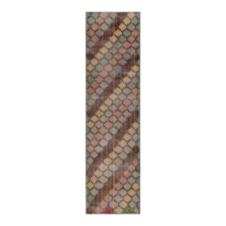 Vintage Distressed Runner Rug, Colorful Diagonal Geometric Design - Rug & Kilim For Sale