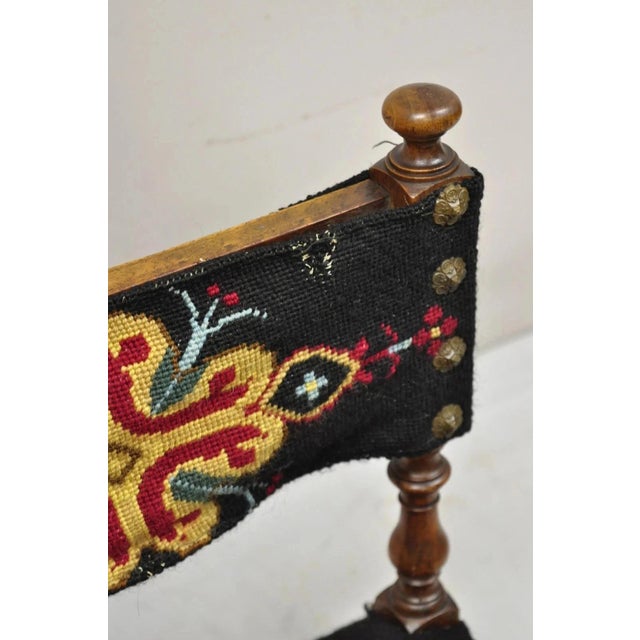Wood Antique Italian Renaissance Turn Carved Walnut Tapestry Small Childs Side Chair For Sale - Image 7 of 12
