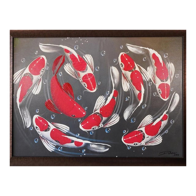 "Fish (Memories in Motion)" Contemporary Koi Painting by Joffer Jhon, Framed For Sale