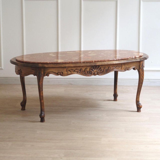 French Coffee Table with Red Marble Top and Curved Wooden Frame For Sale - Image 13 of 13