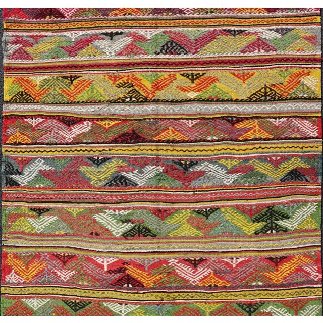 Mid 20th Century Vintage Turkish Hand Woven Embroidery With Bright & Colorful Tribal Motif Design For Sale - Image 4 of 12