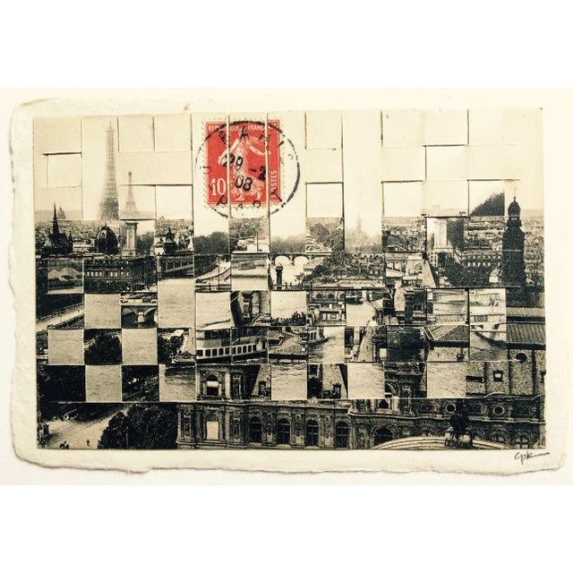 Panorama with Eight Bridges, Paris One of a Kind, Hand Cut and Hand Woven Vintage Photo-Postcards (early 1900's) Matted...
