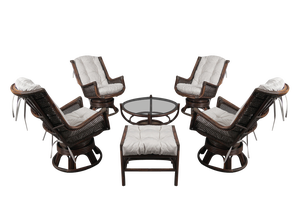 Rattan Rotating and Tiltable Armchairs, Stool & Coffee Table, Italy, 1960s, Set of 6