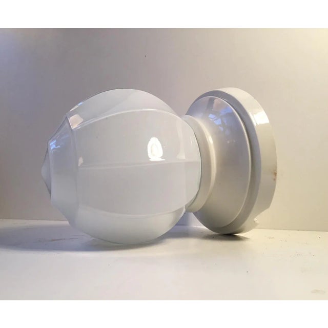 - Scandinavian wall or ceiling lamp from the 1940s - Porcelain mount - Faceted white opaline glass shade European Plug (up...