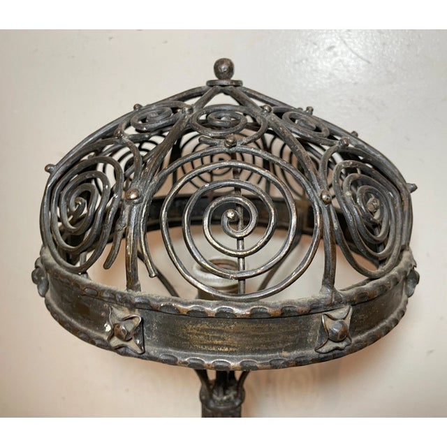 Rare Antique Art Deco Handmade Wrought Forged Steel Iron Electric Table Lamp For Sale - Image 11 of 17