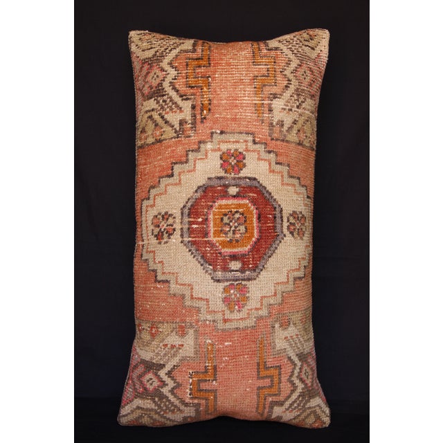 Handwoven Turkish Rug Pillow – Soft Tribal Motifs in Neutral Tones Pillow Case -16'' X 32'' For Sale - Image 9 of 13