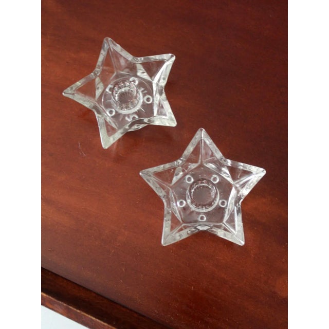 Vintage Cut Glass Star Shaped Candle Holders Pair For Sale - Image 4 of 11