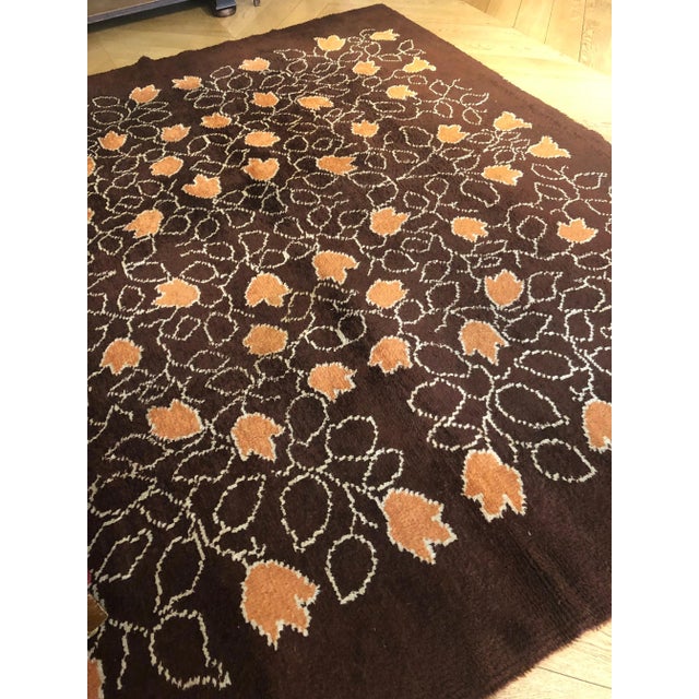 20th Century French Brown & Orange Floreal Square Rug, 1900s For Sale - Image 3 of 16
