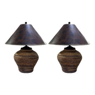 Maitland Smith Substantial Seagrass Table Lamps - A Pair For Sale