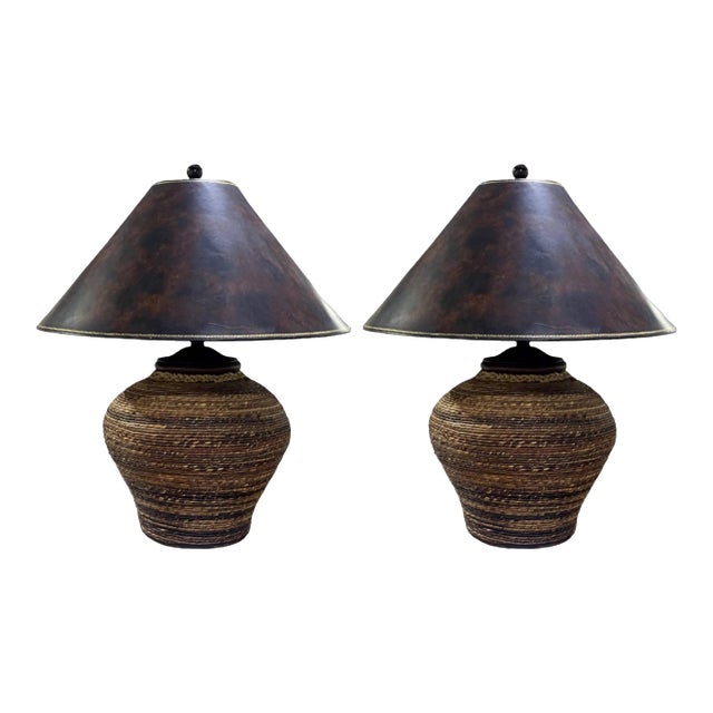 Maitland Smith Substantial Seagrass Table Lamps - A Pair For Sale