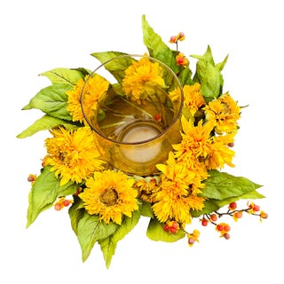 Natural Looking Beautiful Golden Sunflower Candle Holder Silk Flower Arrangement For Sale