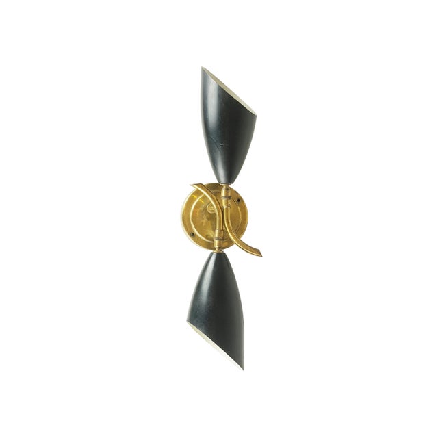 Italian Adjustable Brass, Black & White Metal Sconce, 1950s For Sale - Image 3 of 8