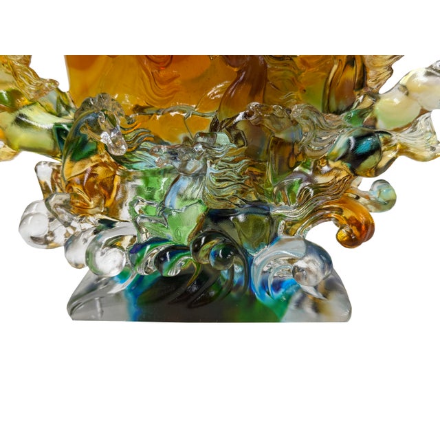 Crystal Glass Wild Horses Galloping Orange Sun Moon Back Sculpture Figure For Sale - Image 14 of 14