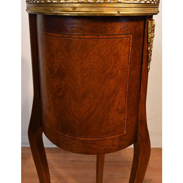 1880 Antique French Louis XV Walnut Inlaid Marble Top Nightstands Bedside Tables For Sale - Image 11 of 16