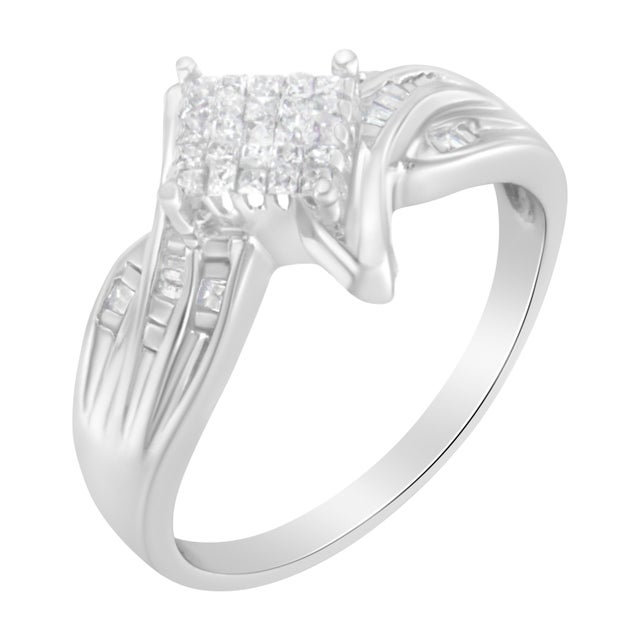 Elegant and timeless, this gorgeous 10K white gold diamond cocktail ring features 0.3 carat total weight of diamonds with...