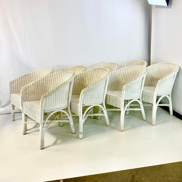 1980s Vintage Boho Chic Coastal Palecek Wicker Dining Chairs - Set of 8. For Sale - Image 16 of 18
