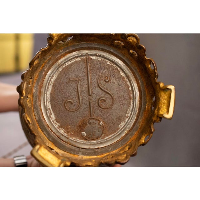 Electrified Kerosene Lamps in Glazed Earthenware with Gilt Bronze Mounts and Geometric Decor from Longwy, Late 19th Century, Set of 2 For Sale - Image 10 of 14