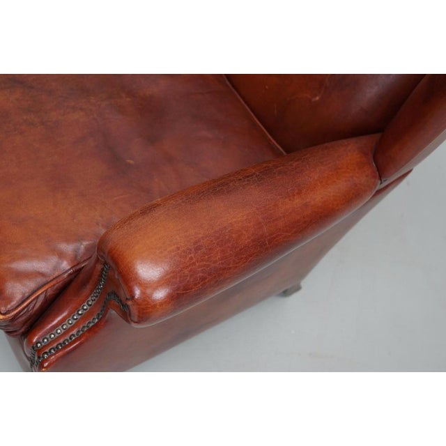 Vintage Dutch Cognac Wingback Leather Club Chair For Sale - Image 14 of 18