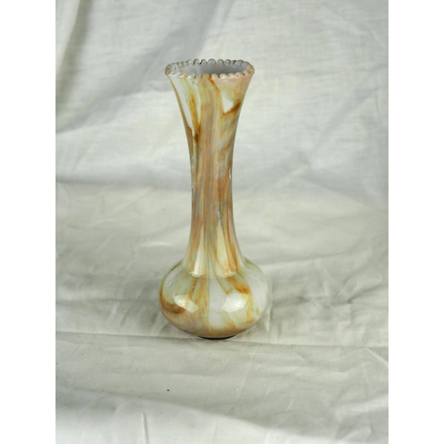 19th French Clichy Blown Glass Vase With Serrated Neck, Marbled White With Gold Inclusions For Sale - Image 11 of 11