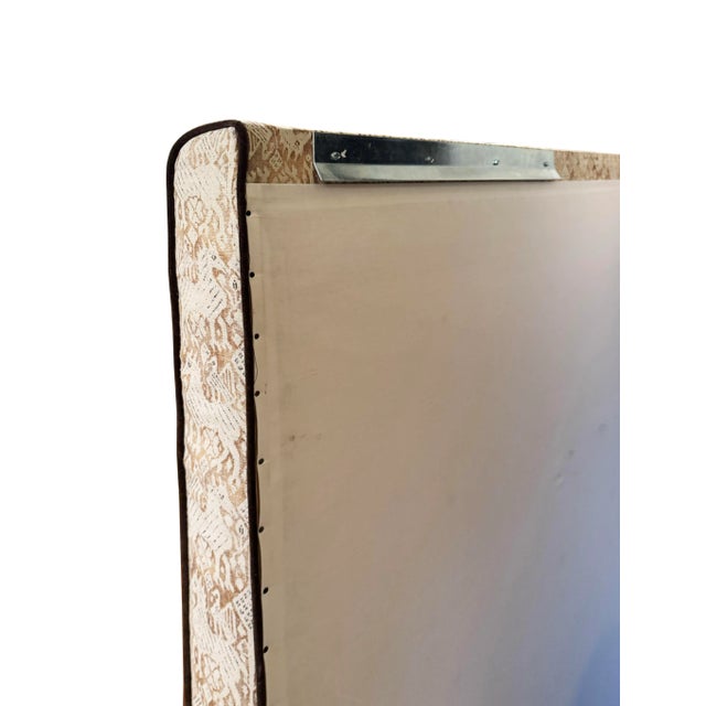Modern Queen Headboard With Rose Tarlow Patterned Linen Fabric For Sale - Image 3 of 6