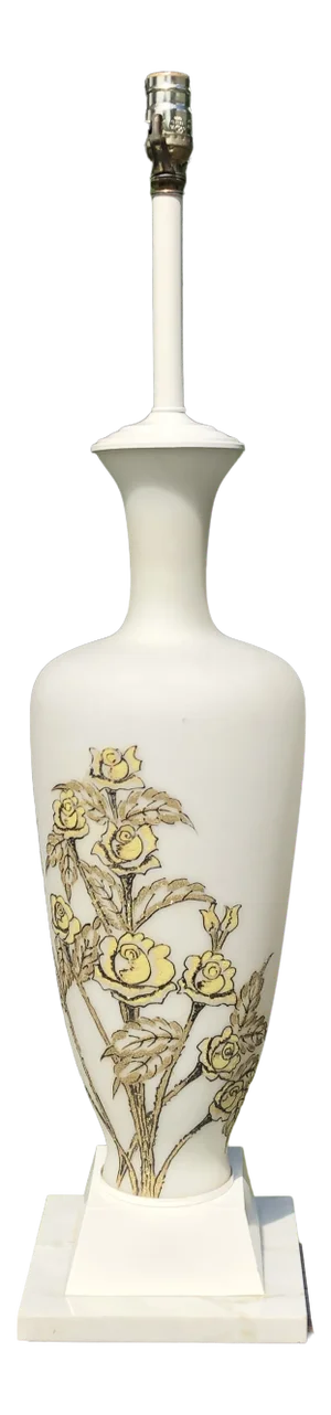 Antique Mid 19th Century Opaline Glass Floral Lamp