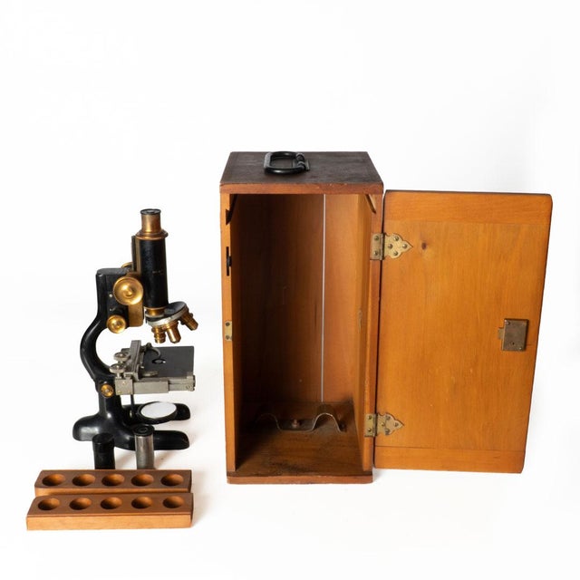 Modern Antique Bausch and Lomb Microscope in Case For Sale - Image 3 of 18