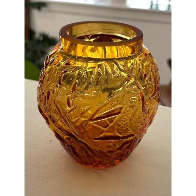 Hollywood Regency Vintage 1980s Amber Lead Glass Vase For Sale - Image 3 of 10