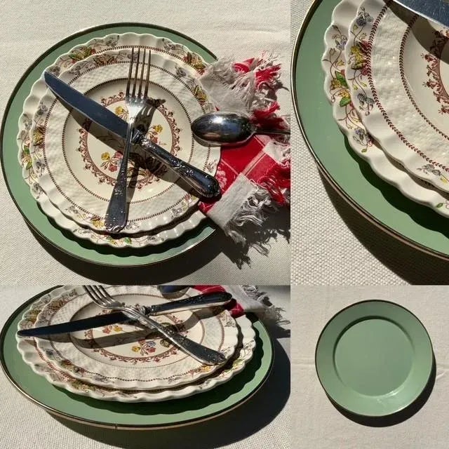 Metal MacKenzie-Childs Sage Green Enamel Charger Plate, Handmade Metal Rim, 12", Aurora Ny — Set Available For Sale - Image 7 of 18