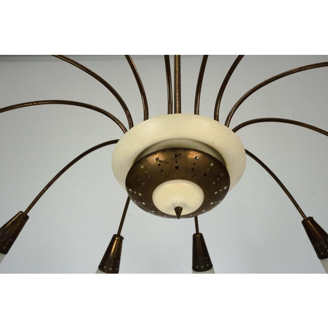 Large Mid-Century Italian Sputnik Brass Chandelier with Satin Glass, 1950s For Sale - Image 10 of 17