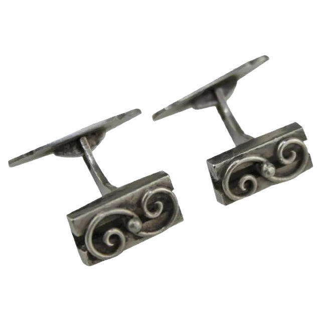 Silver Cufflinks Initialed H.J., 1960s, Set of 2 For Sale