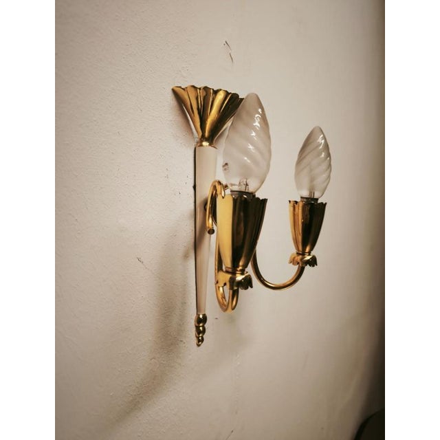 Brass Double-Light Wall Lamp, 1950s For Sale - Image 15 of 18