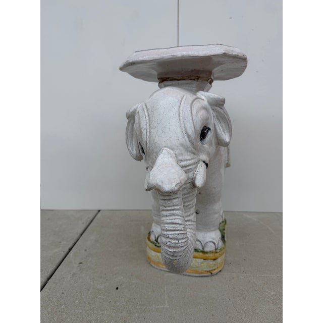 Hollywood Regency Italian Glazed Terracotta Elephant Garden Stool or Side Table For Sale - Image 10 of 12